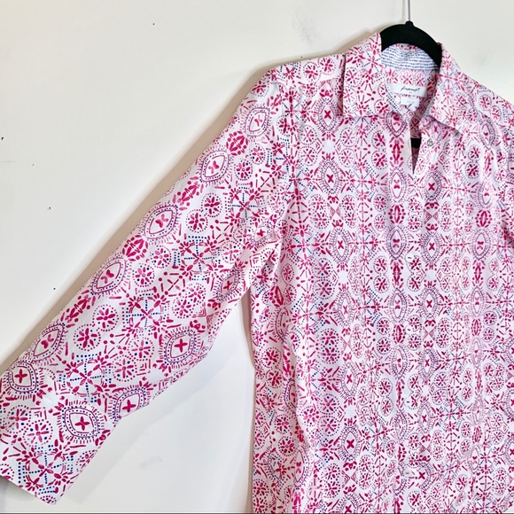 FOXCROFT Pink & Blue Easy Care Button Down Shirt - Picture 3 of 12